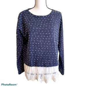 Alter'd State Navy Polka Dot‎ Sweater  Lace Edge